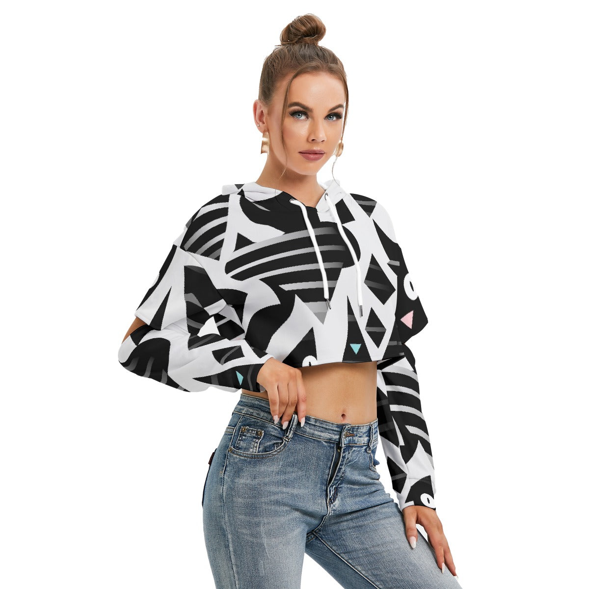 All-Over Print Women's Heavy Fleece Hoodie With Hollow Out Sleeve