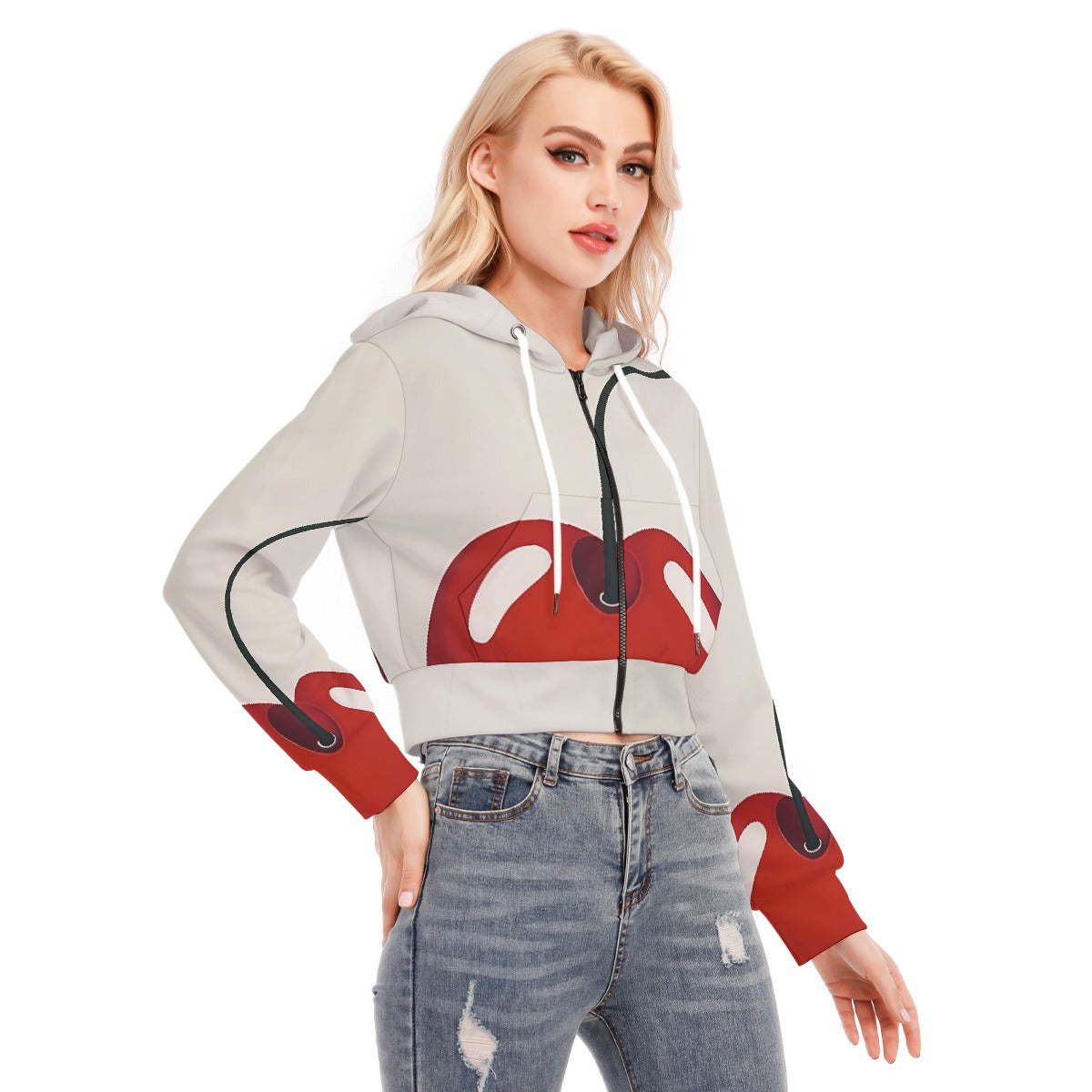 All-Over Print Women's Crop Top Hoodie With Zipper Closure
