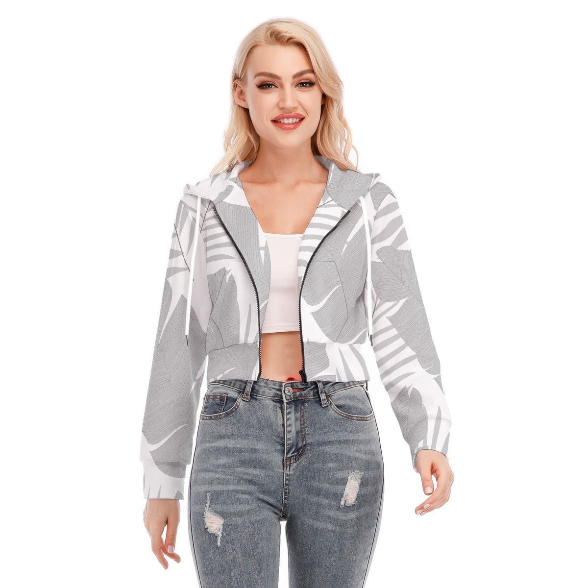 All-Over Print Women's Crop Top Hoodie With Zipper Closure