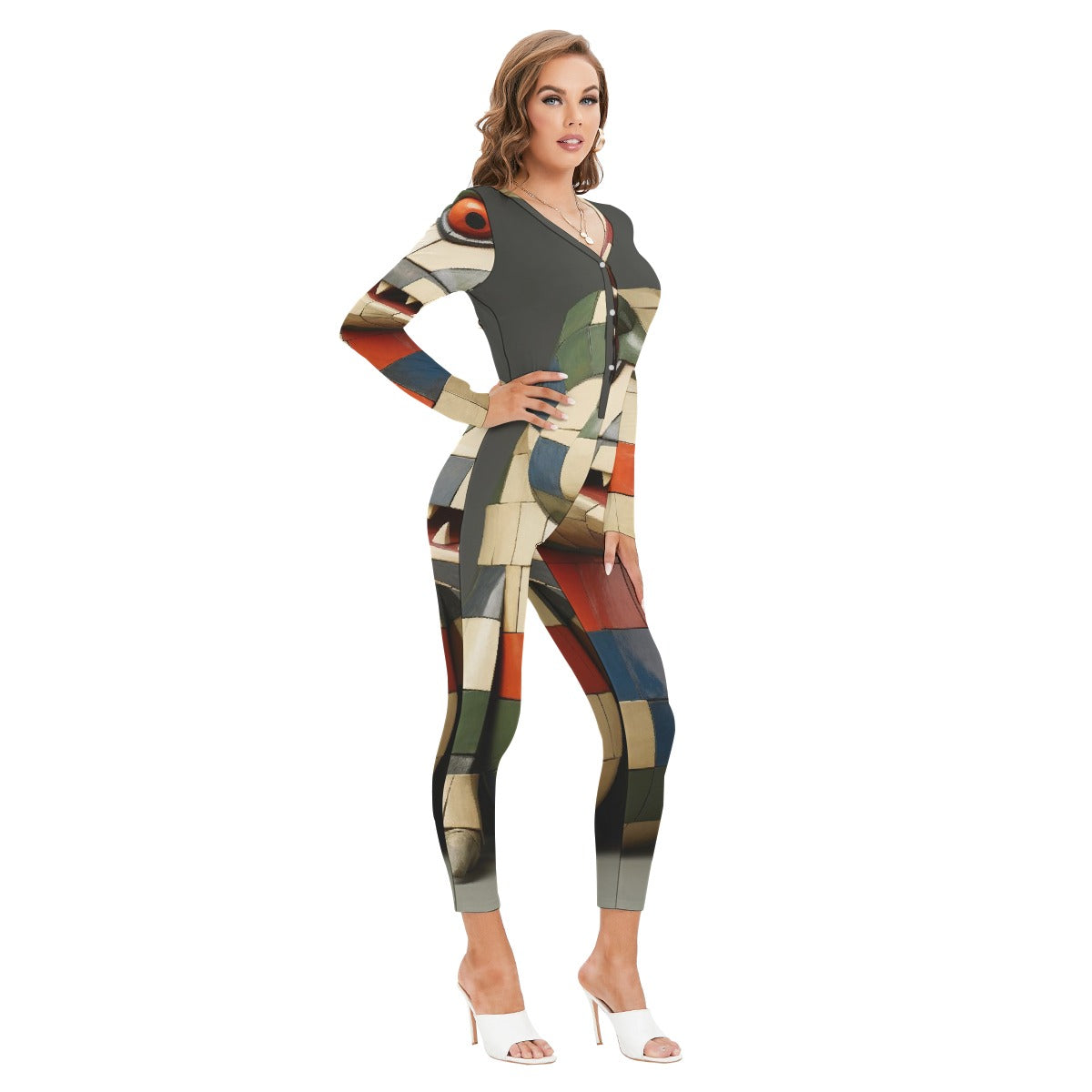 All-Over Print Women's Plunging Neck Jumpsuit