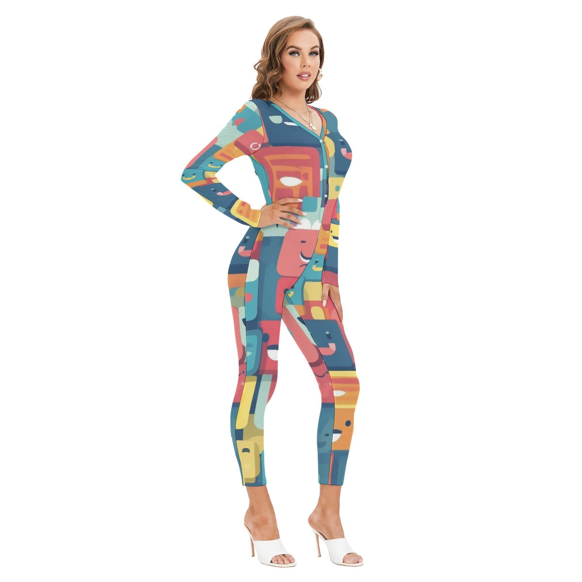 All-Over Print Women's Plunging Neck Jumpsuit
