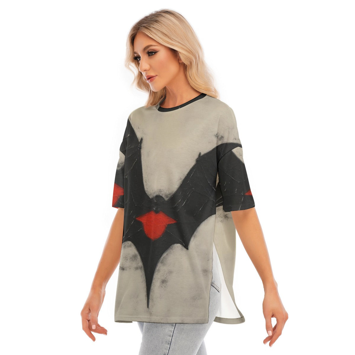 All-Over Print Women's Short Sleeves T-shirt With Hem Split
