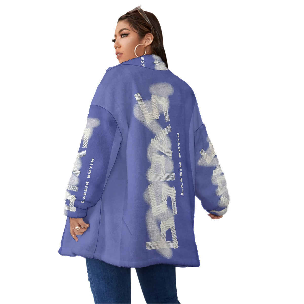 All-Over Print Unisex Borg Fleece Stand-up Collar Coat With Zipper Closure(Plus Size)
