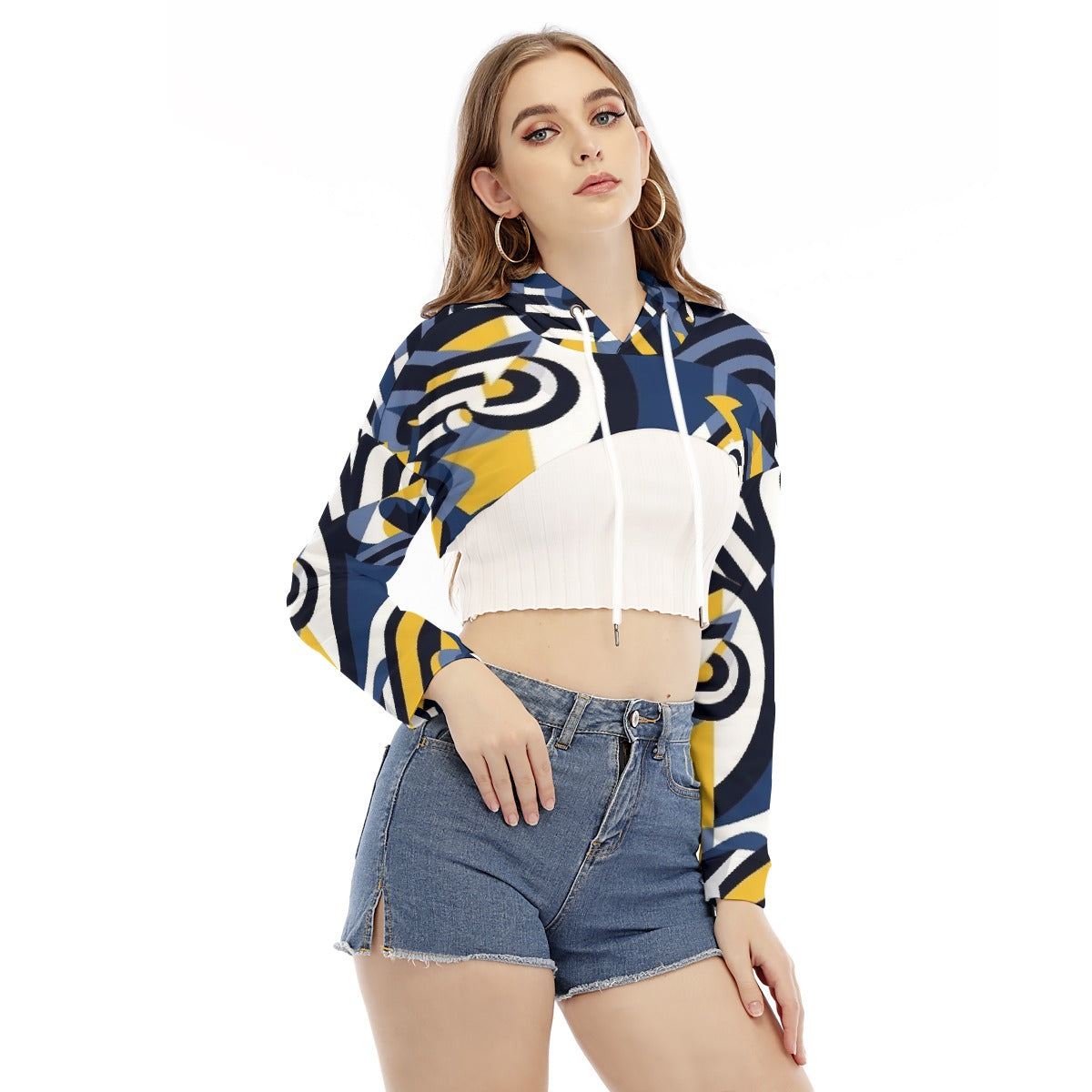 All-Over Print Women's Smock Short Hoodie With Long Sleeve