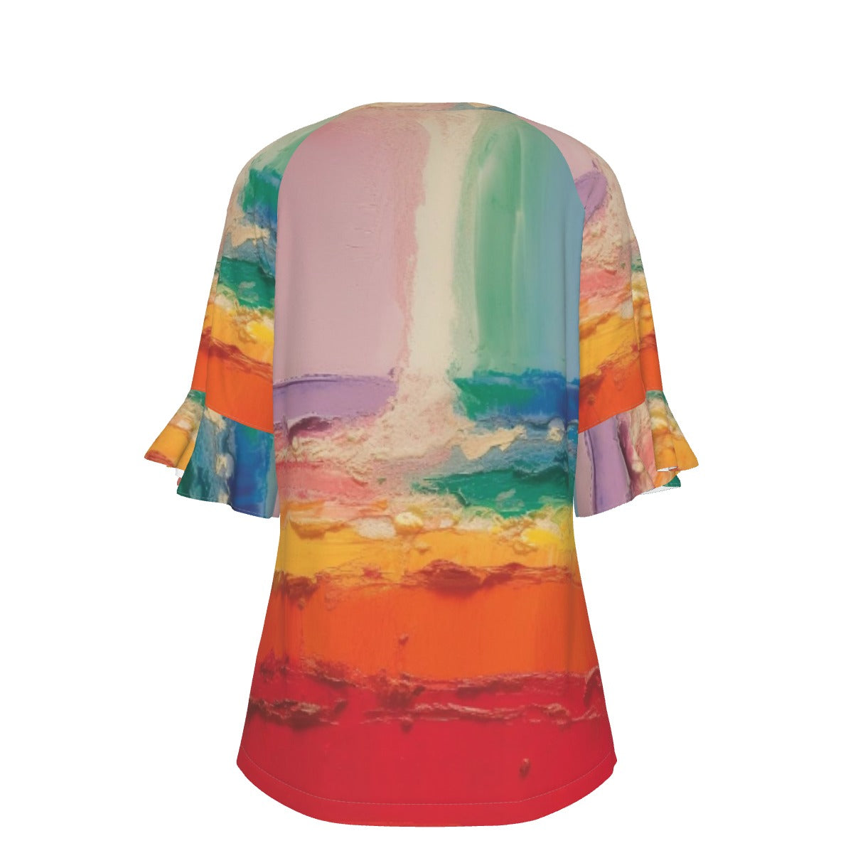 All-Over Print V-neck Women's T-shirt With Bell Sleeve