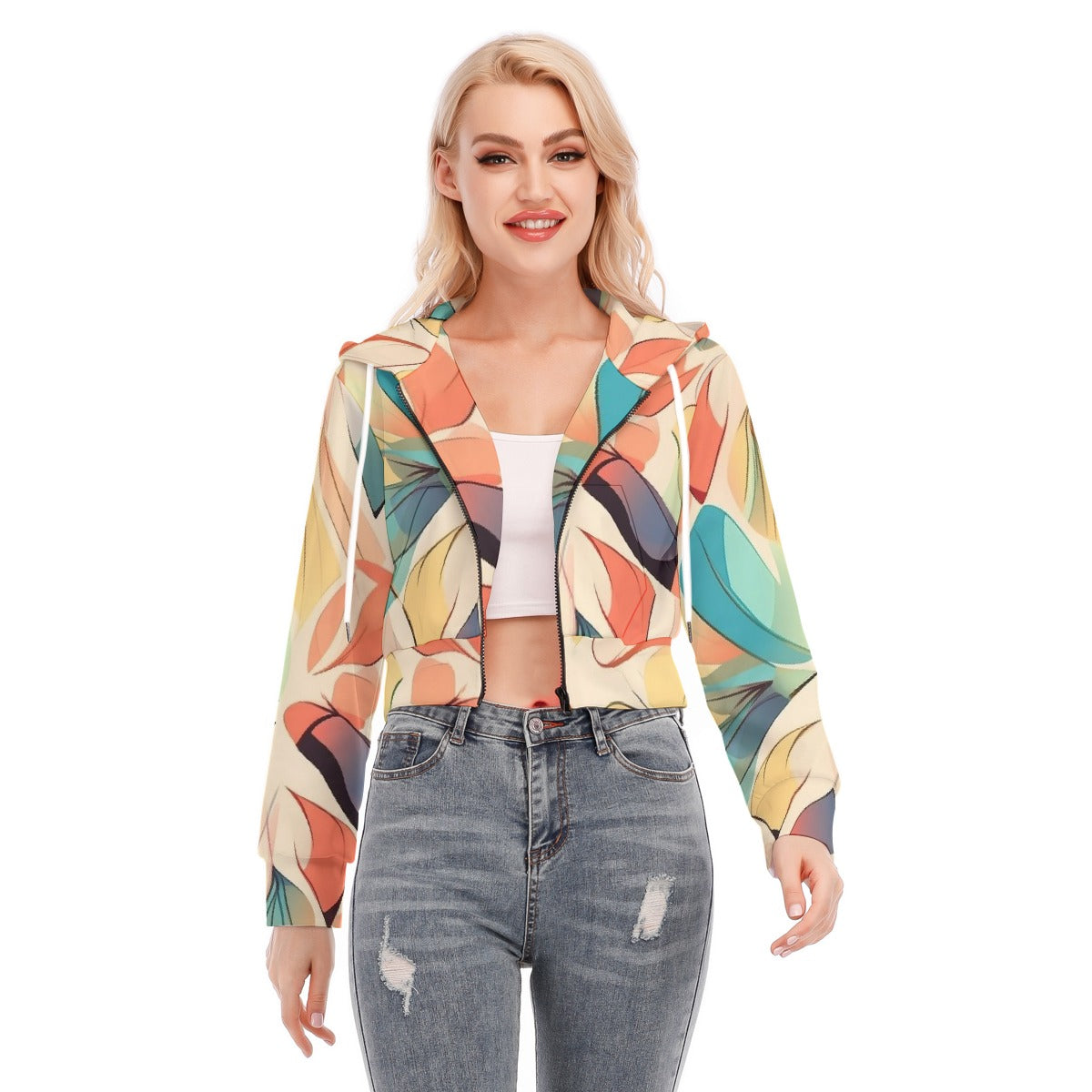 All-Over Print Women's Crop Top Hoodie With Zipper Closure