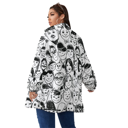 All-Over Print Unisex Borg Fleece Stand-up Collar Coat With Zipper Closure(Plus Size)