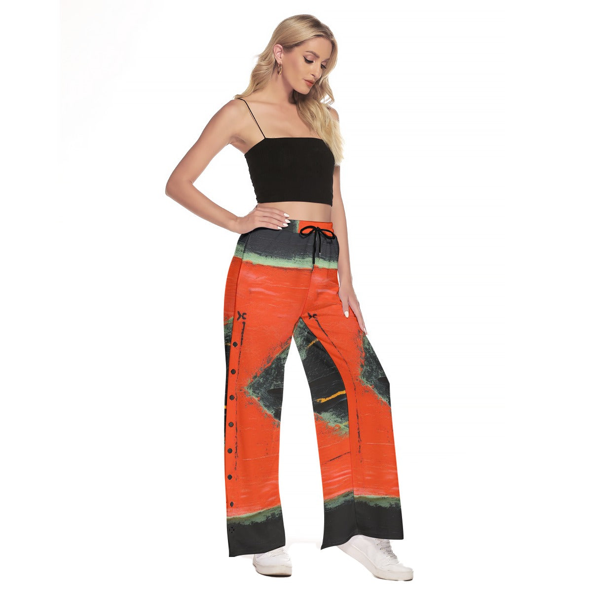 All-Over Print Women's Side Slit Snap Button Trousers