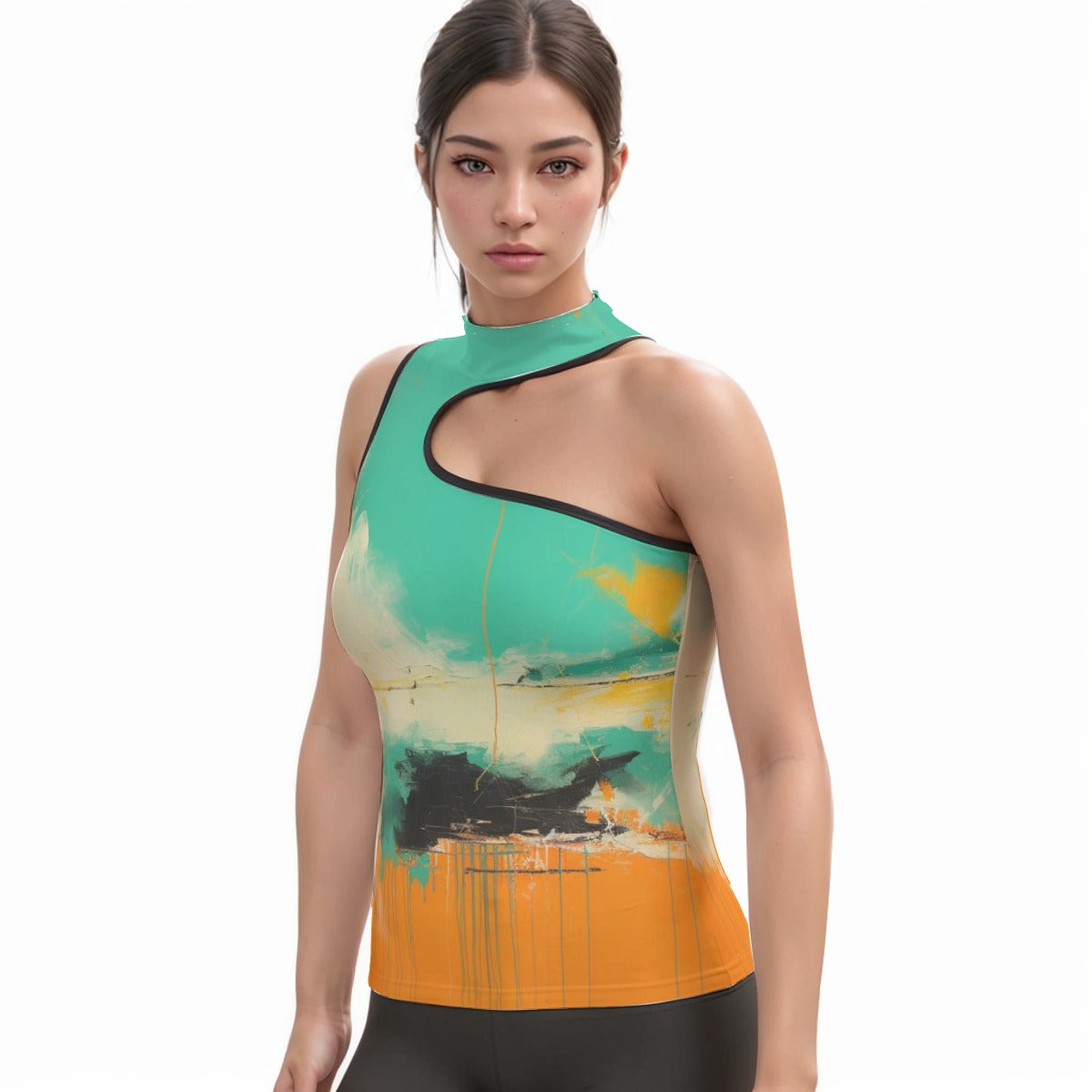 All-Over Print Women's Halter Sleeveless Asymmetrical Tank Top