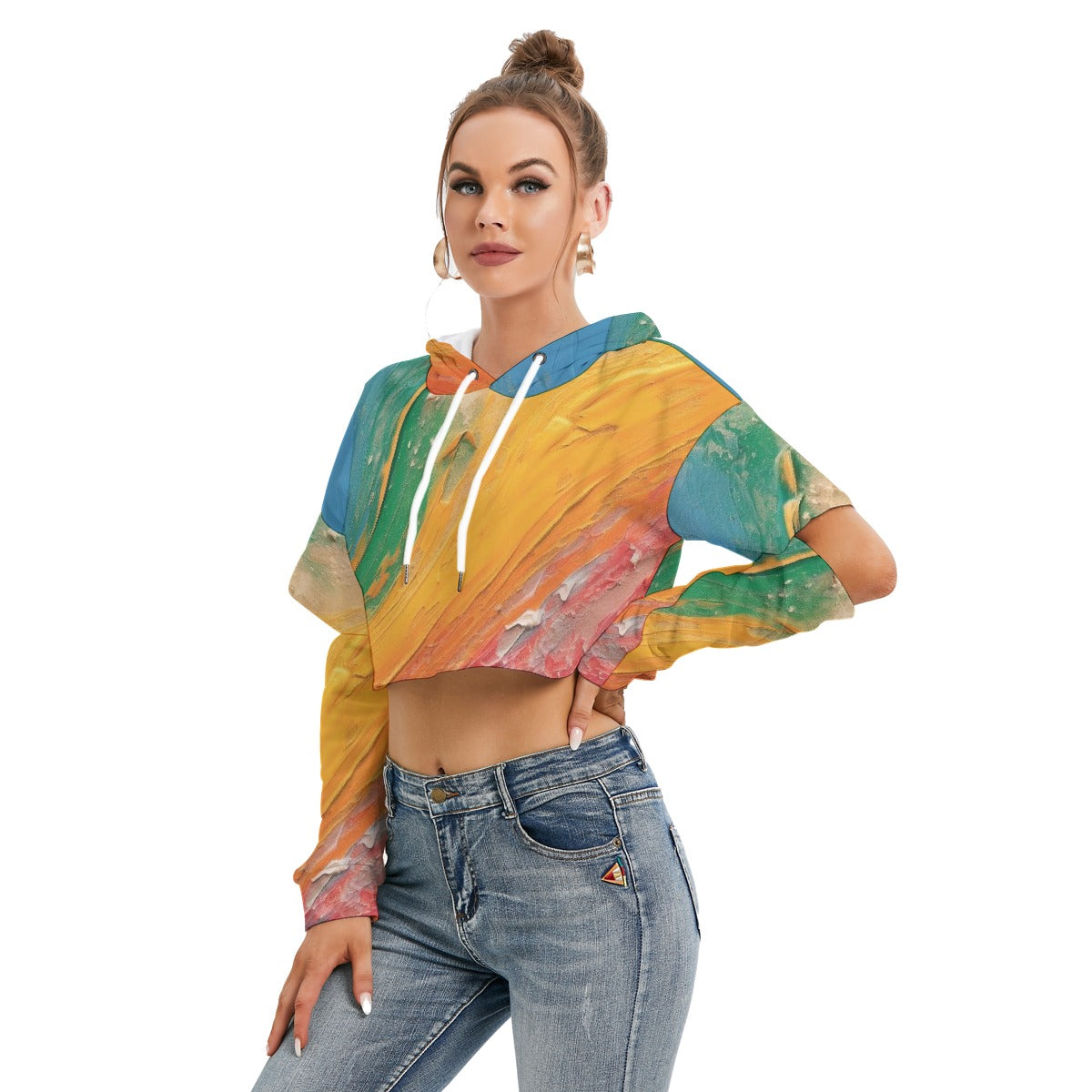 All-Over Print Women's Heavy Fleece Hoodie With Hollow Out Sleeve