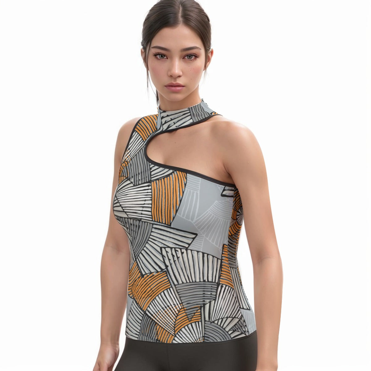 All-Over Print Women's Halter Sleeveless Asymmetrical Tank Top