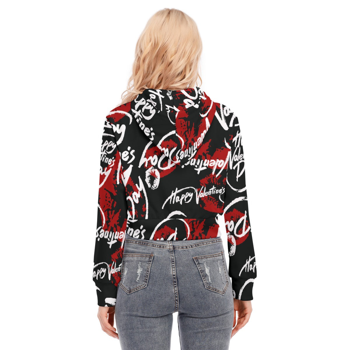 All-Over Print Women's Crop Top Hoodie With Zipper Closure