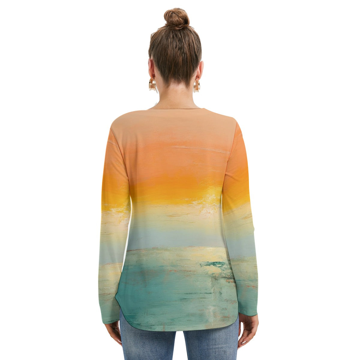 All-Over Print Women's Long Sleeve Neckline Tie Sweatshirt