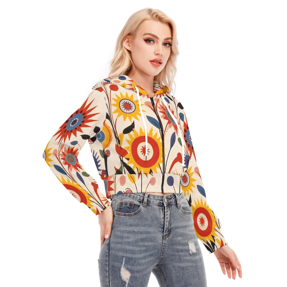 All-Over Print Women's Crop Top Hoodie With Zipper Closure