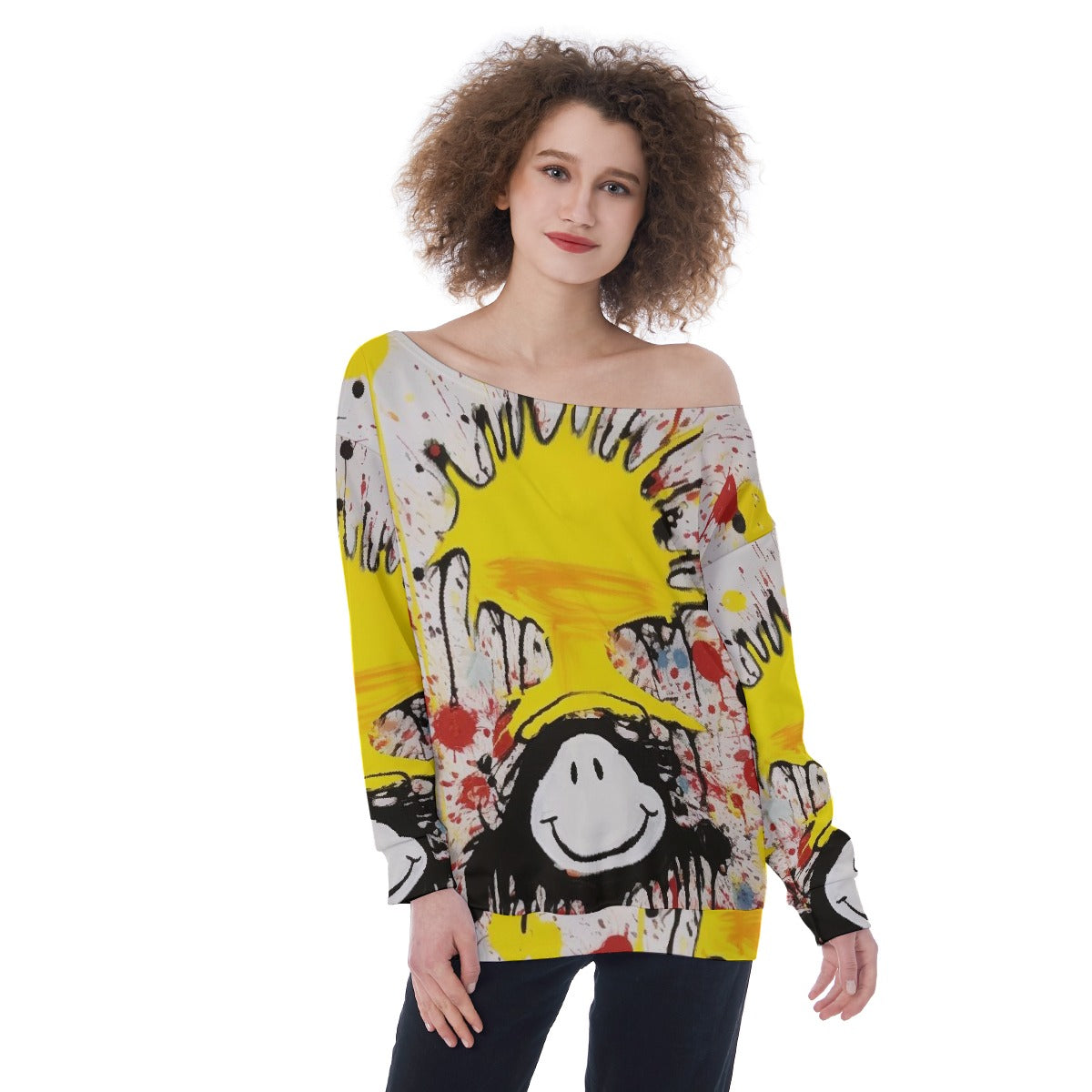 All-Over Print Oversized Women's Off-Shoulder Sweatshirt