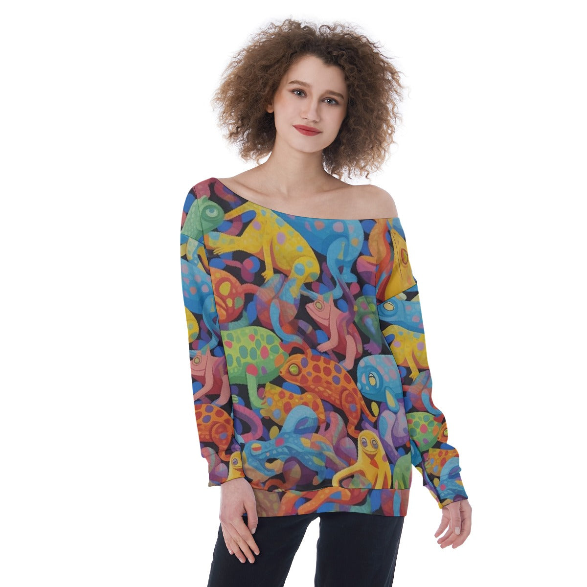 All-Over Print Oversized Women's Off-Shoulder Sweatshirt