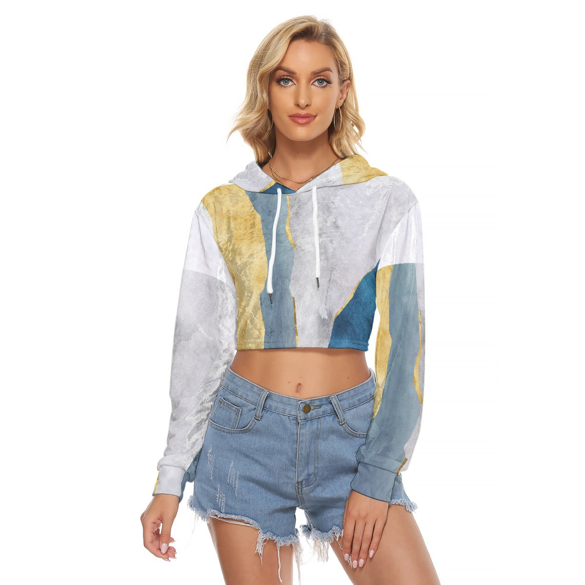 All-Over Print Women's Crop Top Hoodie|Velvet