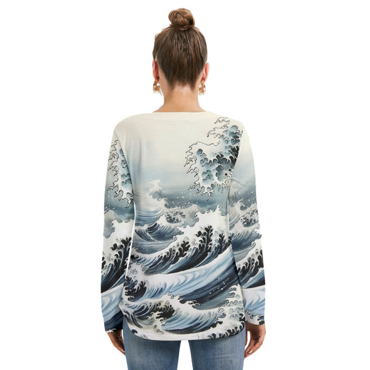 All-Over Print Women's Long Sleeve Neckline Tie Sweatshirt