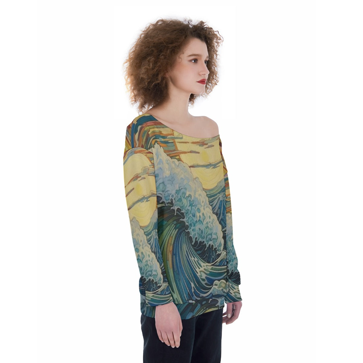 All-Over Print Oversized Women's Off-Shoulder Sweatshirt