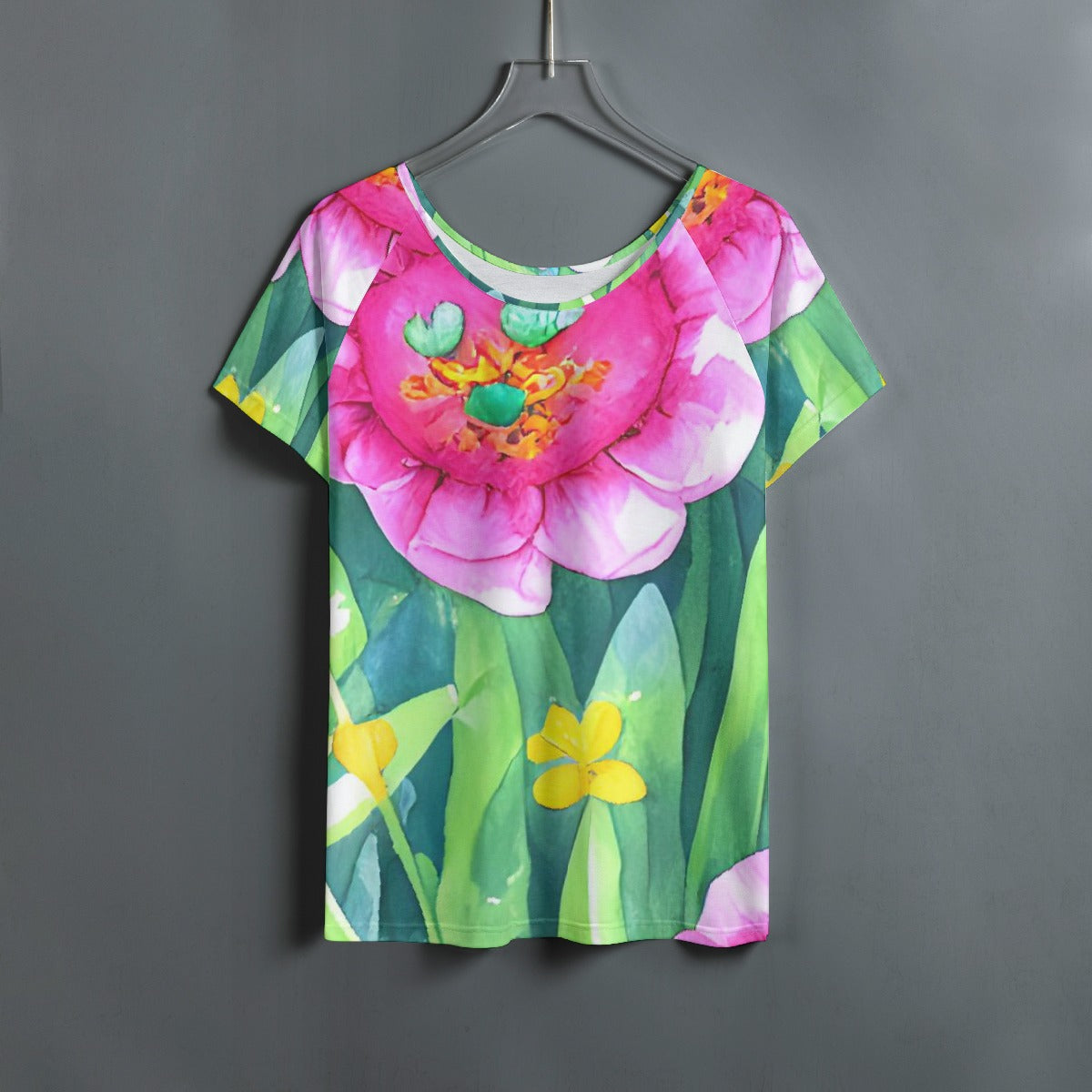 All-Over Print Women's Round Neck T-shirt With Raglan Sleeve