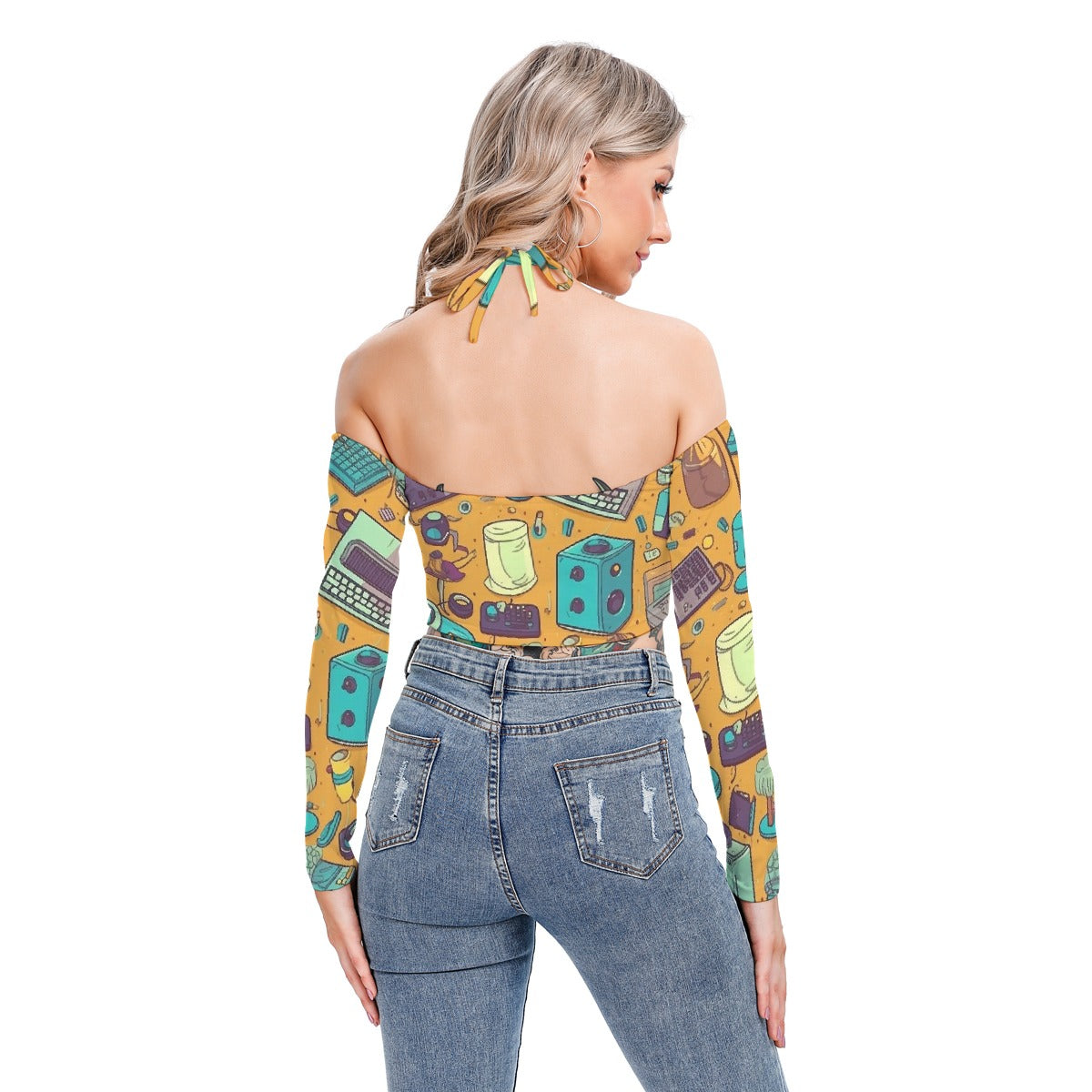 All-Over Print Women's Halter Lace-up Top
