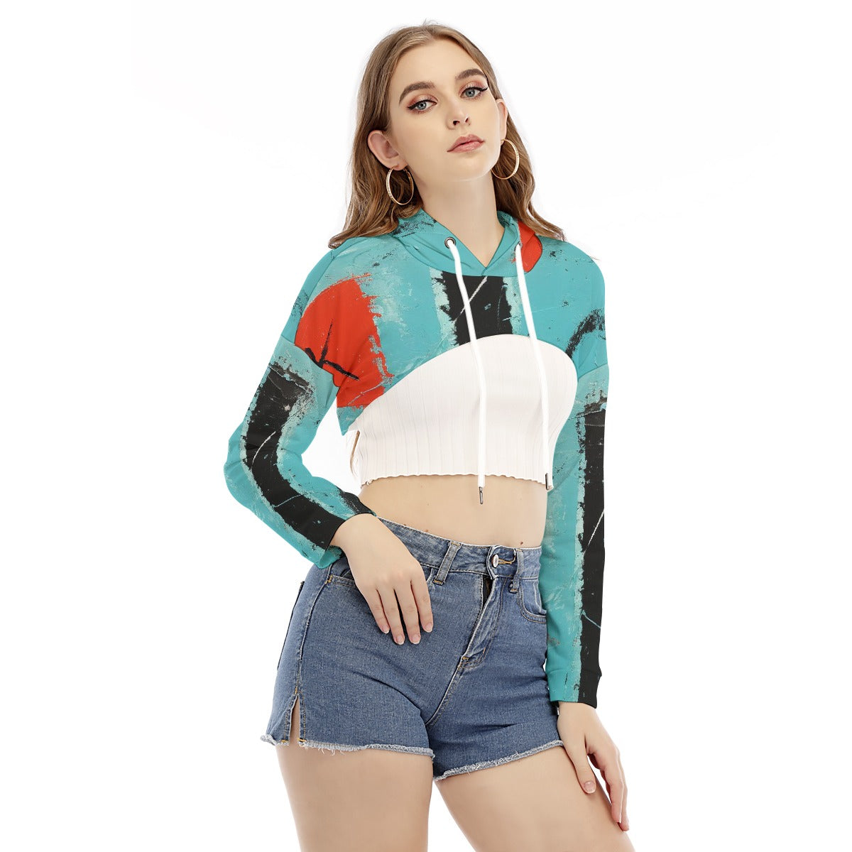 All-Over Print Women's Smock Short Hoodie With Long Sleeve