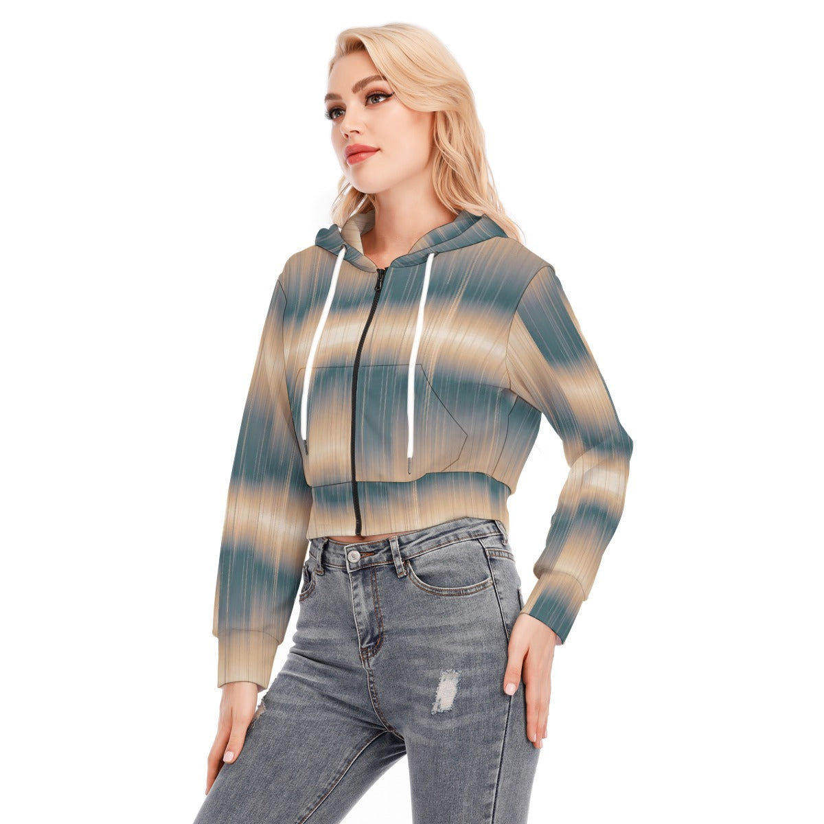 All-Over Print Women's Crop Top Hoodie With Zipper Closure