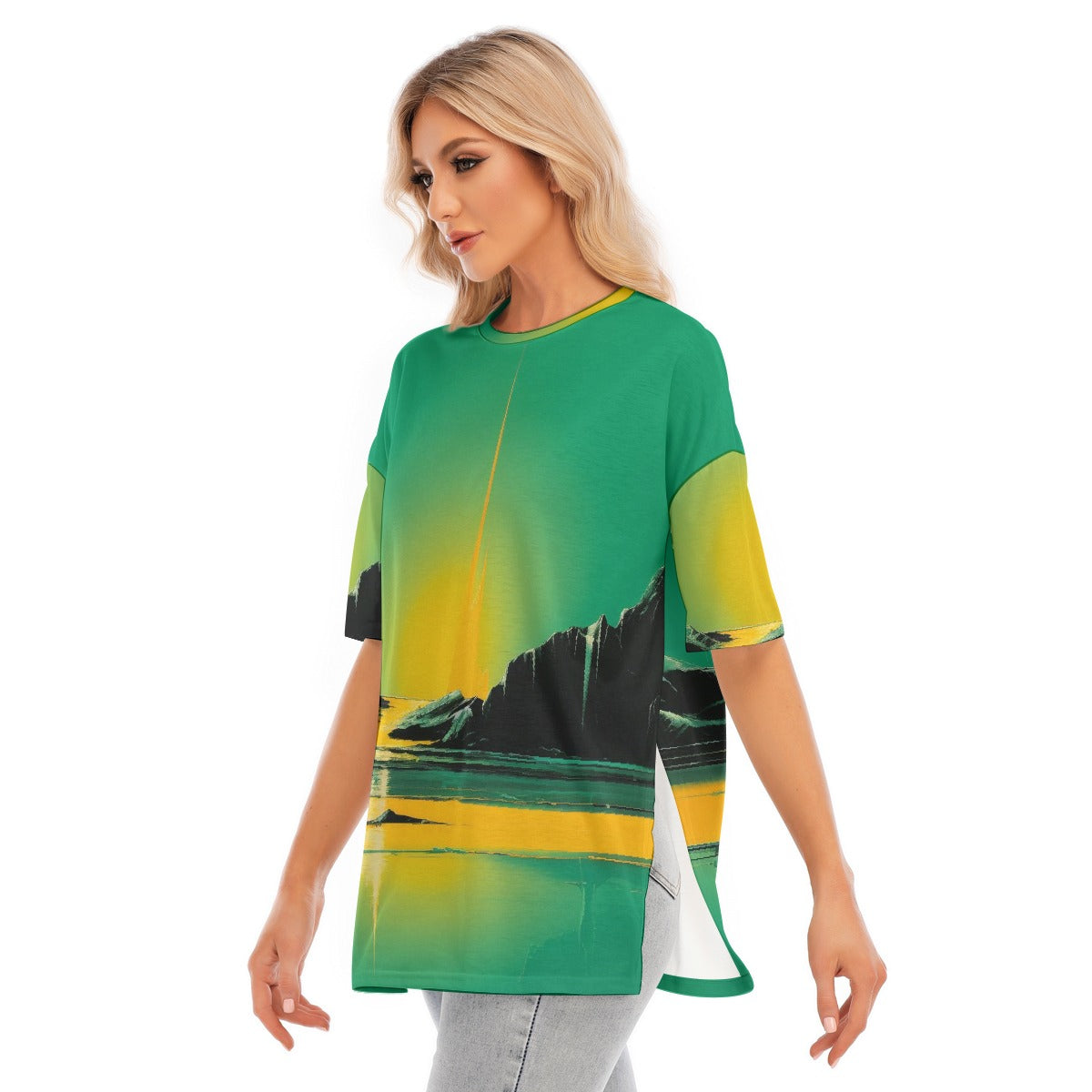 All-Over Print Women's Short Sleeves T-shirt With Hem Split