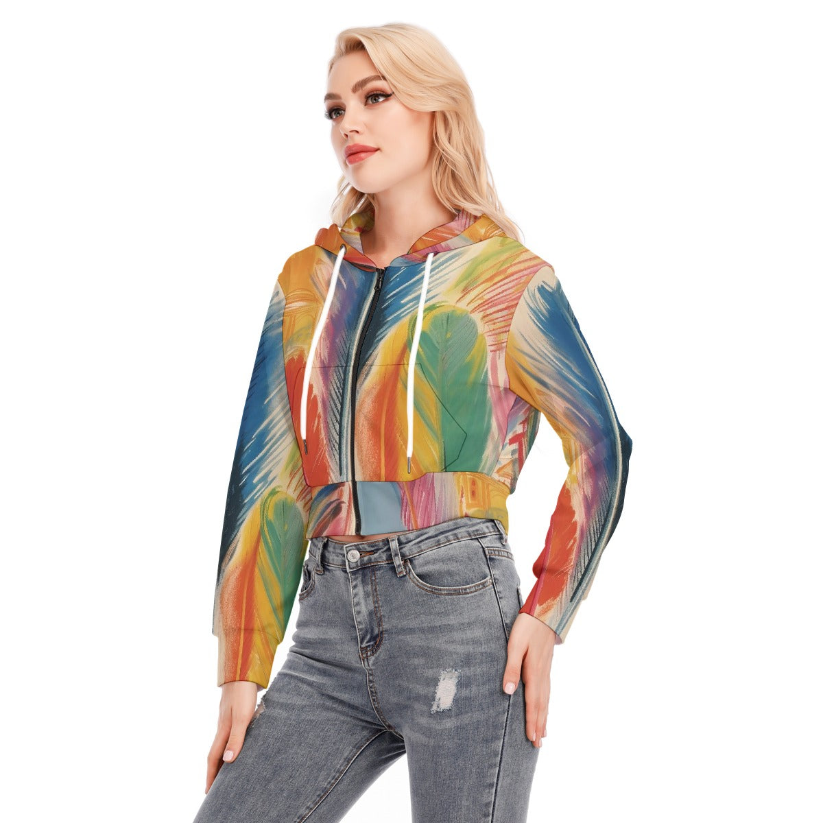 All-Over Print Women's Crop Top Hoodie With Zipper Closure