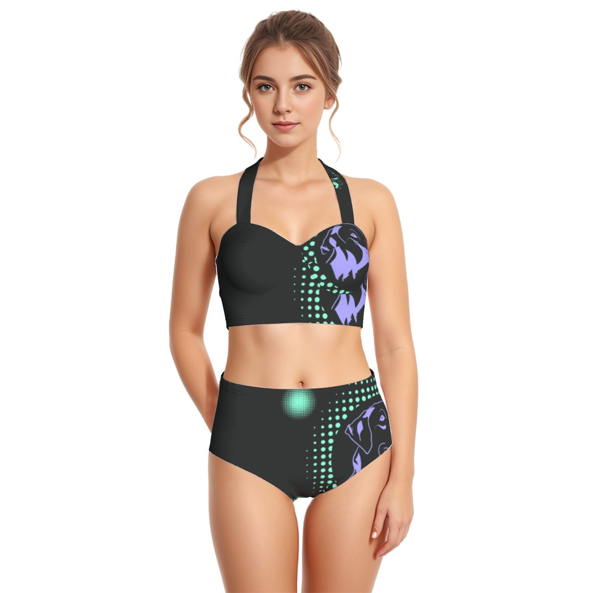 All-Over Print Women's Swimsuit Set With Halter