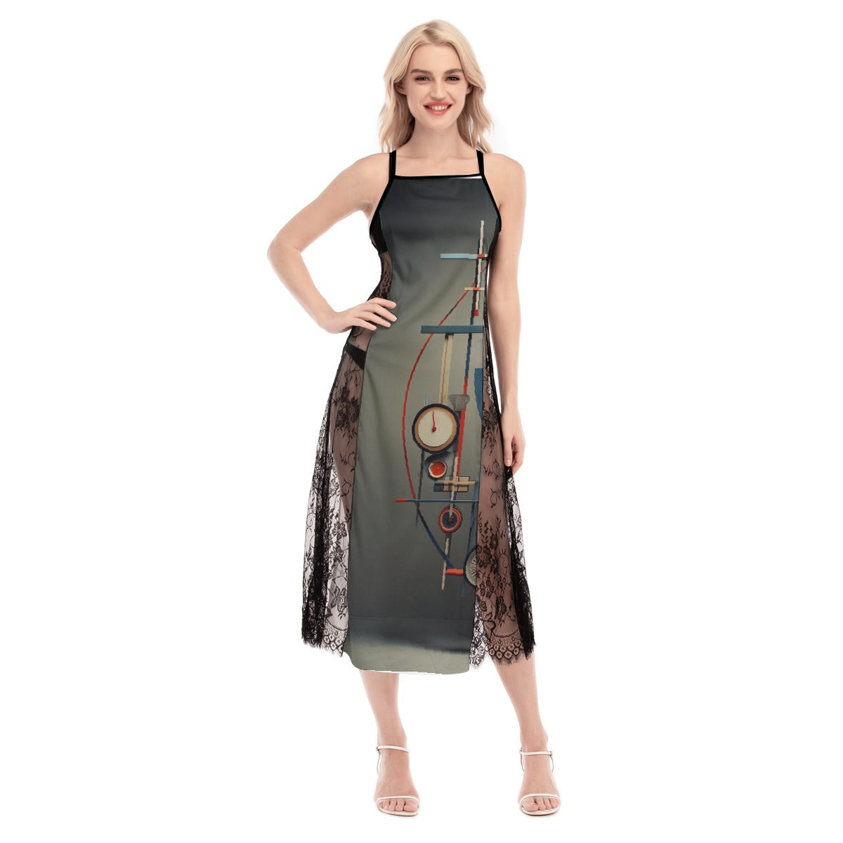 All-Over Print Women's Lace Cami Cross Back Dress