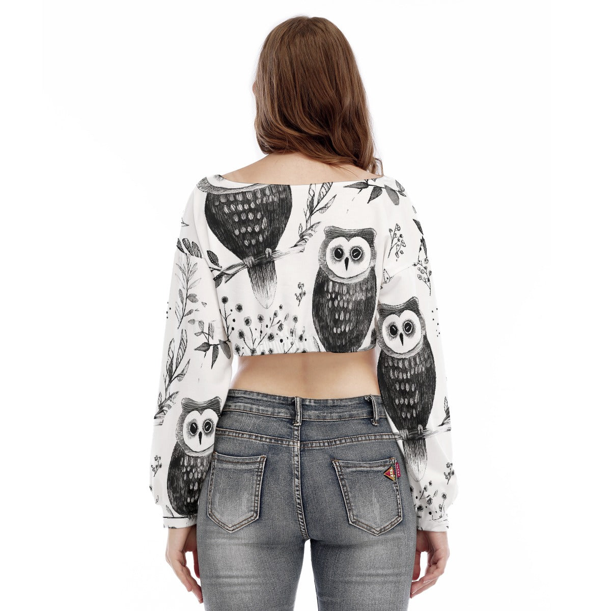 All-Over Print Women's V-neck Long Sleeve Cropped Sweatshirt