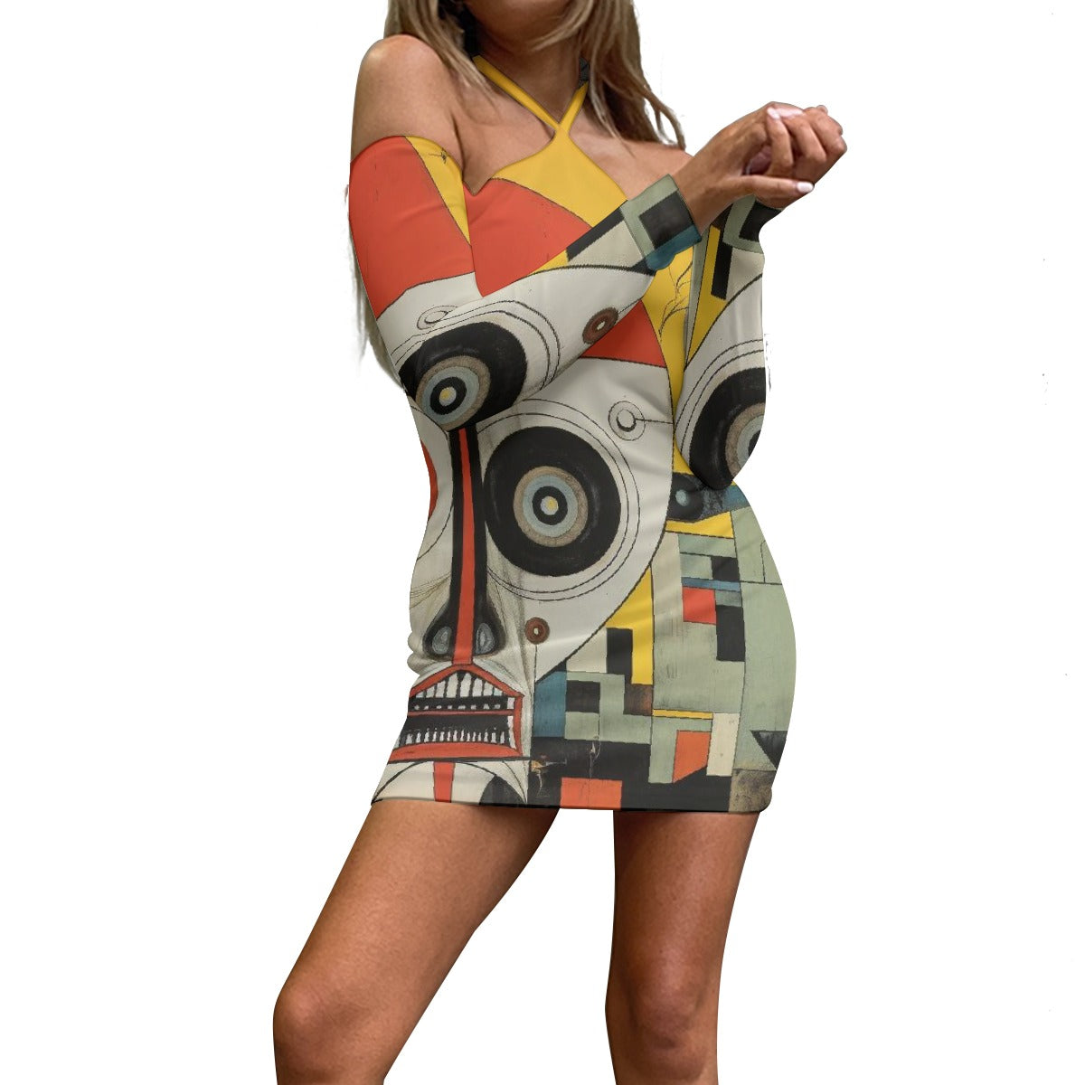 All-Over Print Women's Halter Lace-up Dress