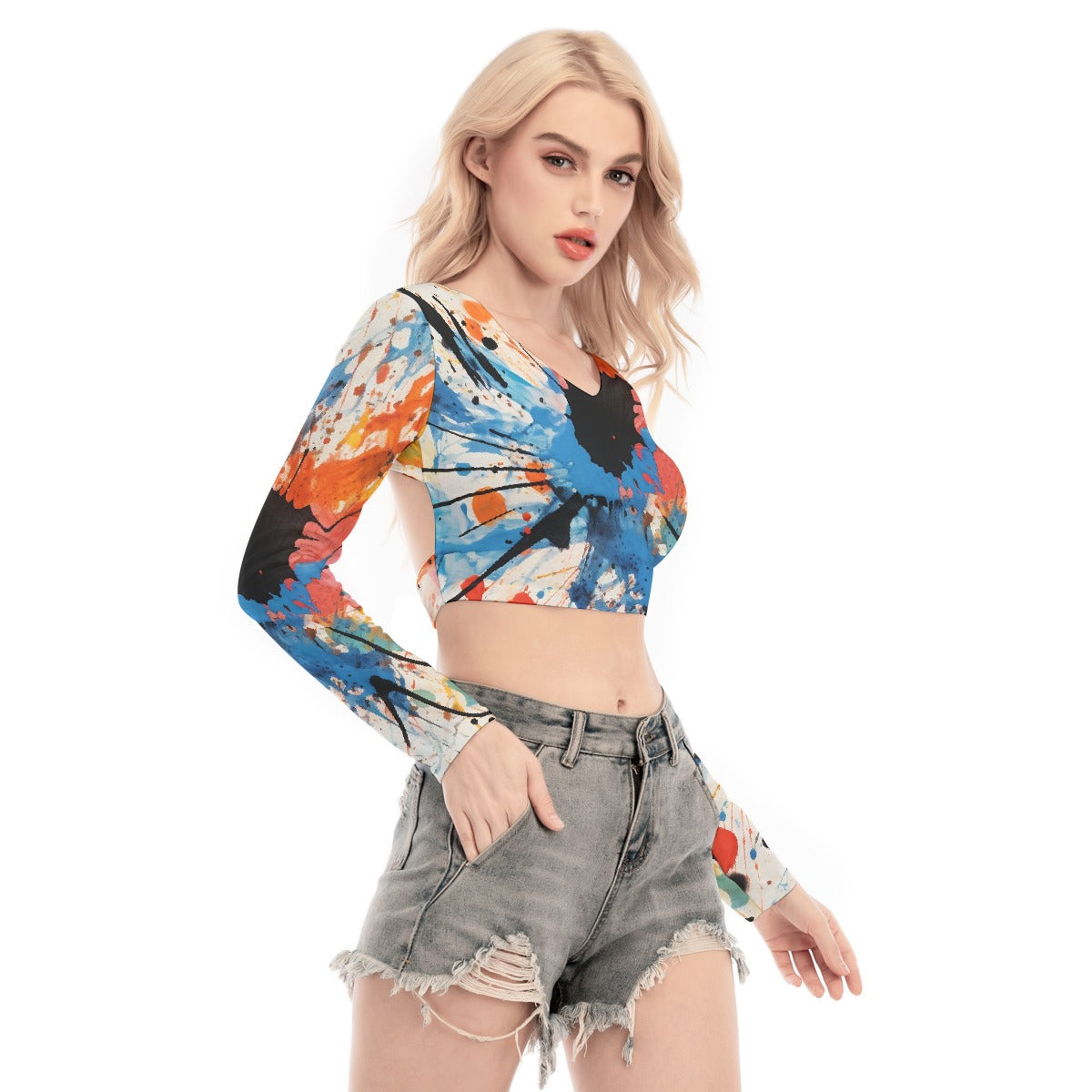 All-Over Print Women's Back Hollow T-shirt With Strap