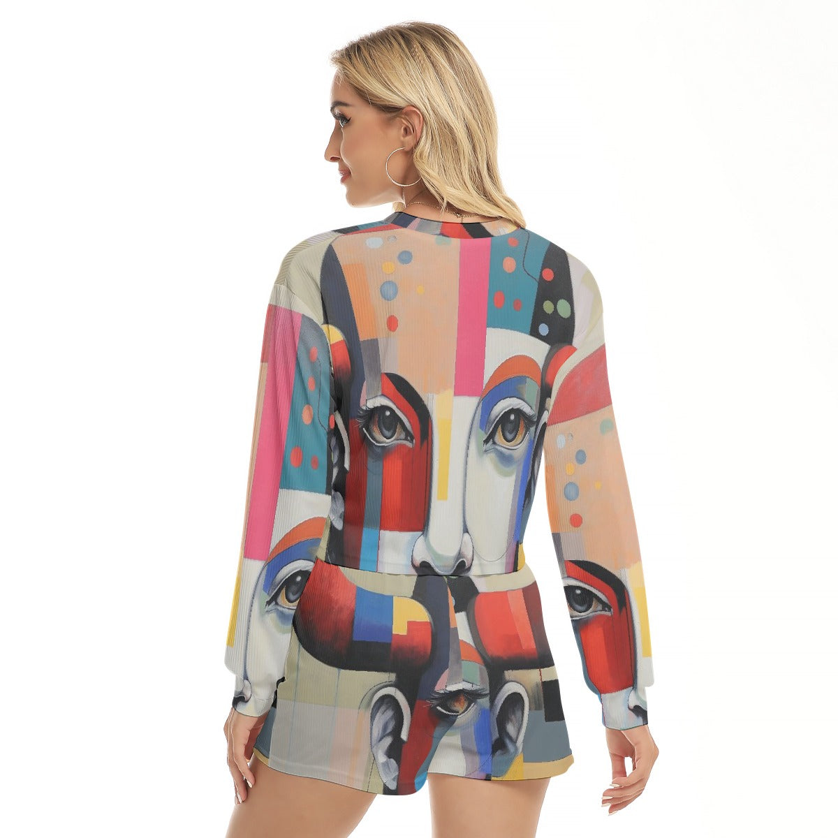 All-Over Print Women's Short Sweatshirt And Pants Suit
