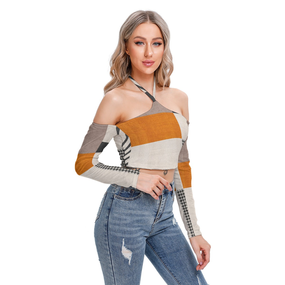 All-Over Print Women's Halter Lace-up Top