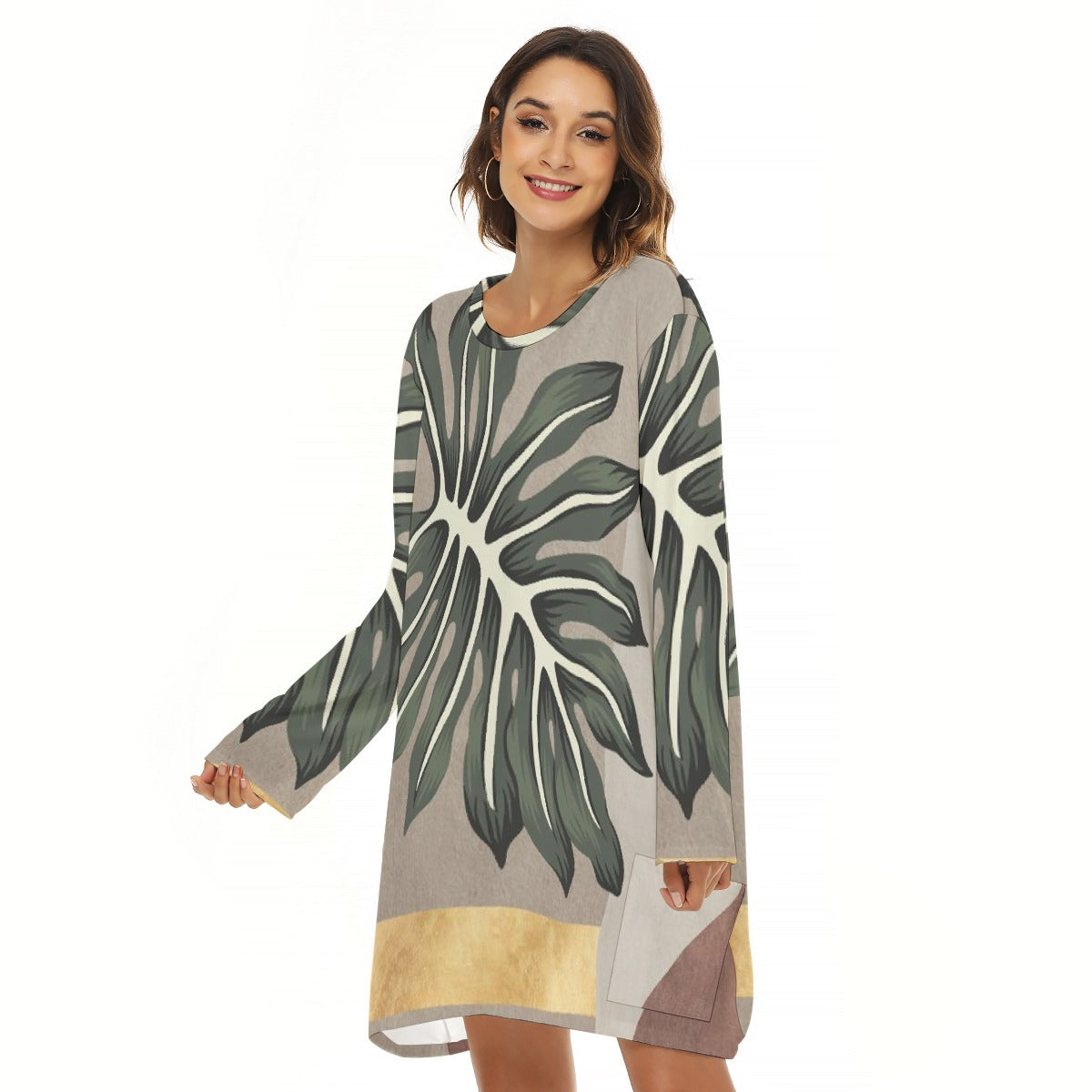 All-Over Print  Women's Loose Crew Neck Dress