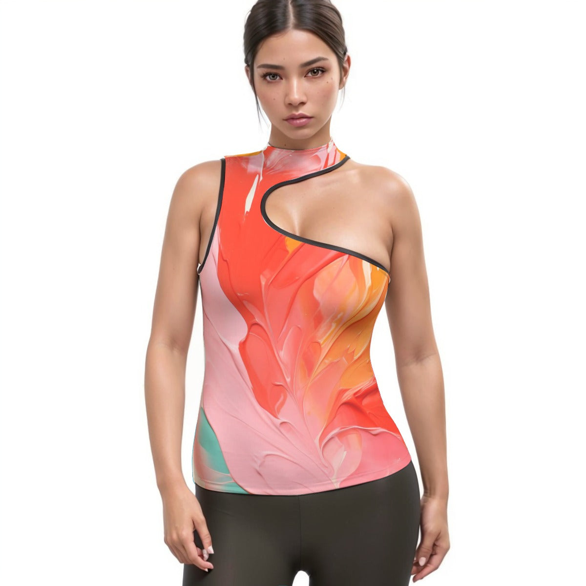 All-Over Print Women's Halter Sleeveless Asymmetrical Tank Top