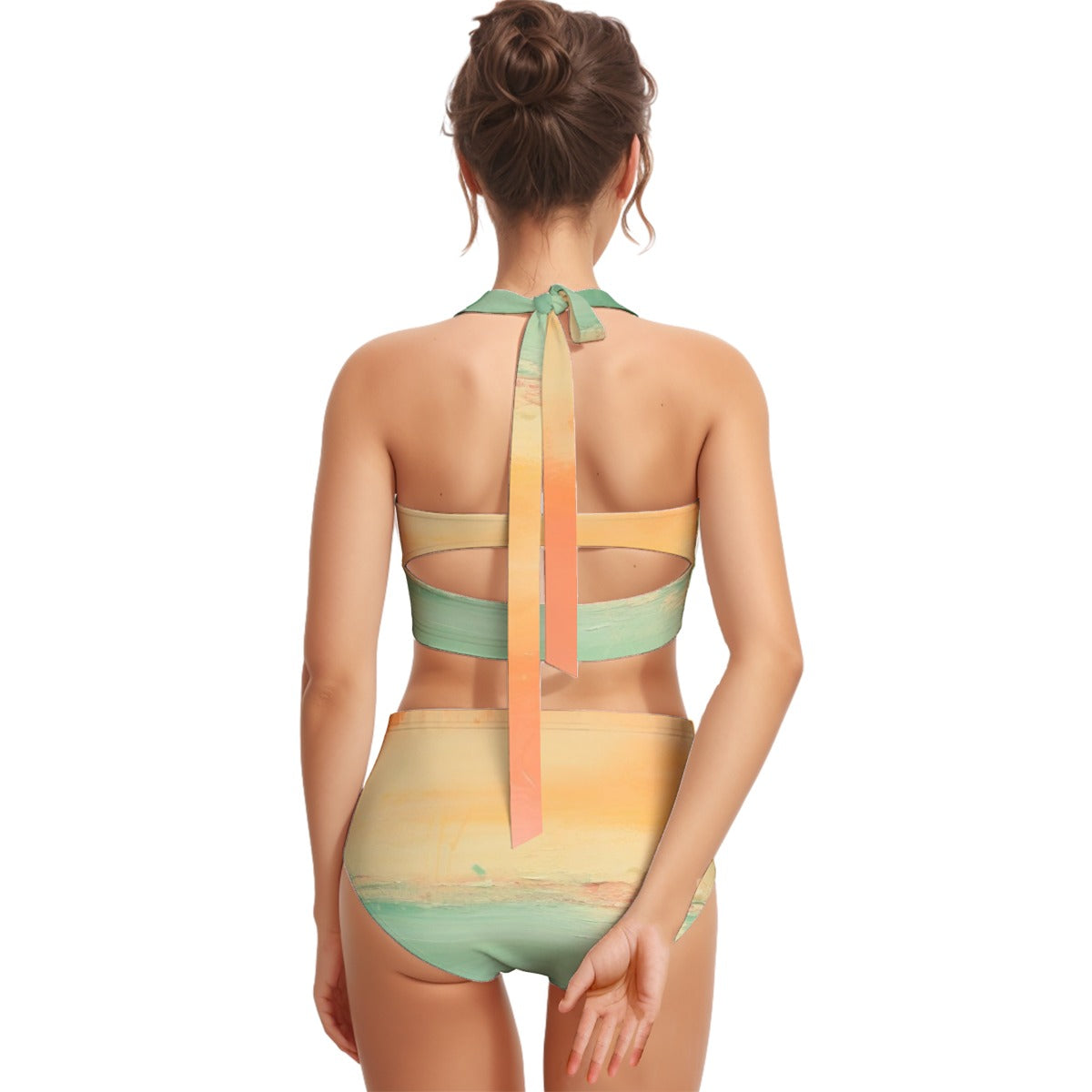All-Over Print Women's Swimsuit Set With Halter