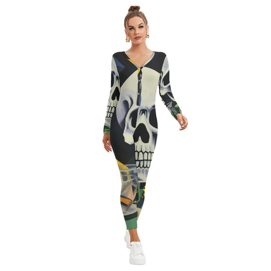 All-Over Print Women's Plunging Neck Jumpsuit