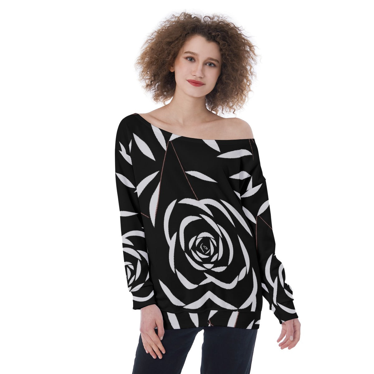 All-Over Print Oversized Women's Off-Shoulder Sweatshirt