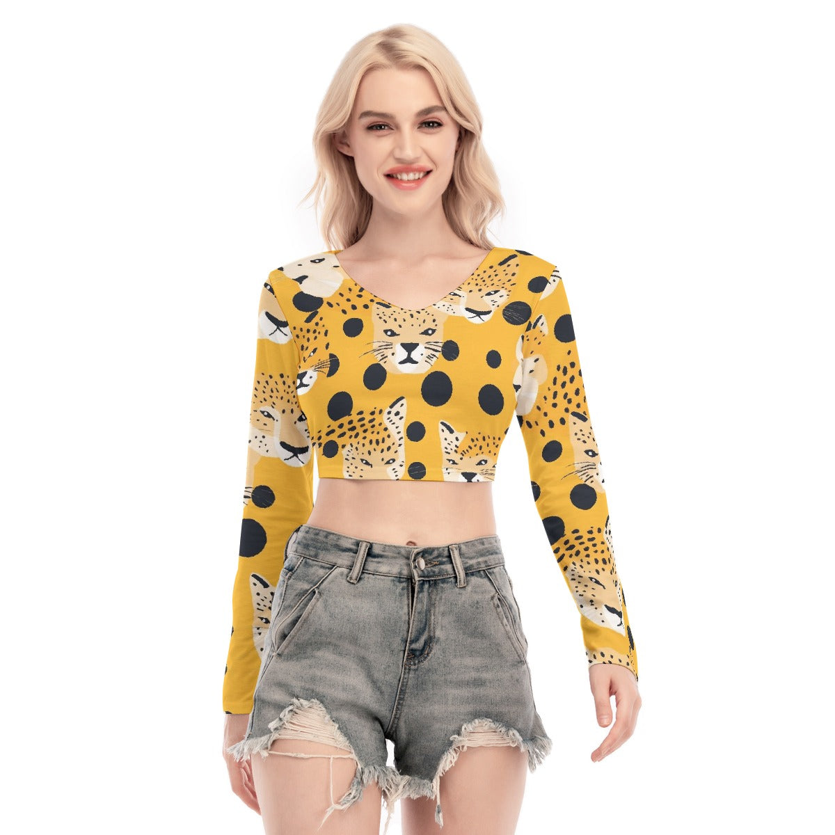 All-Over Print Women's Back Hollow T-shirt With Strap