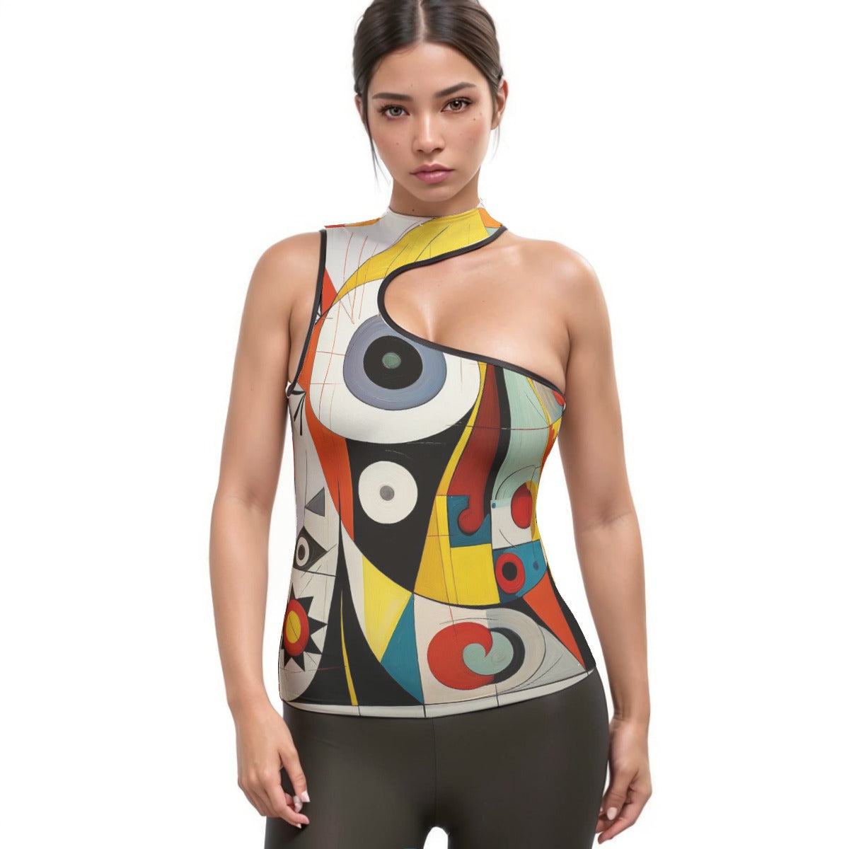 All-Over Print Women's Halter Sleeveless Asymmetrical Tank Top