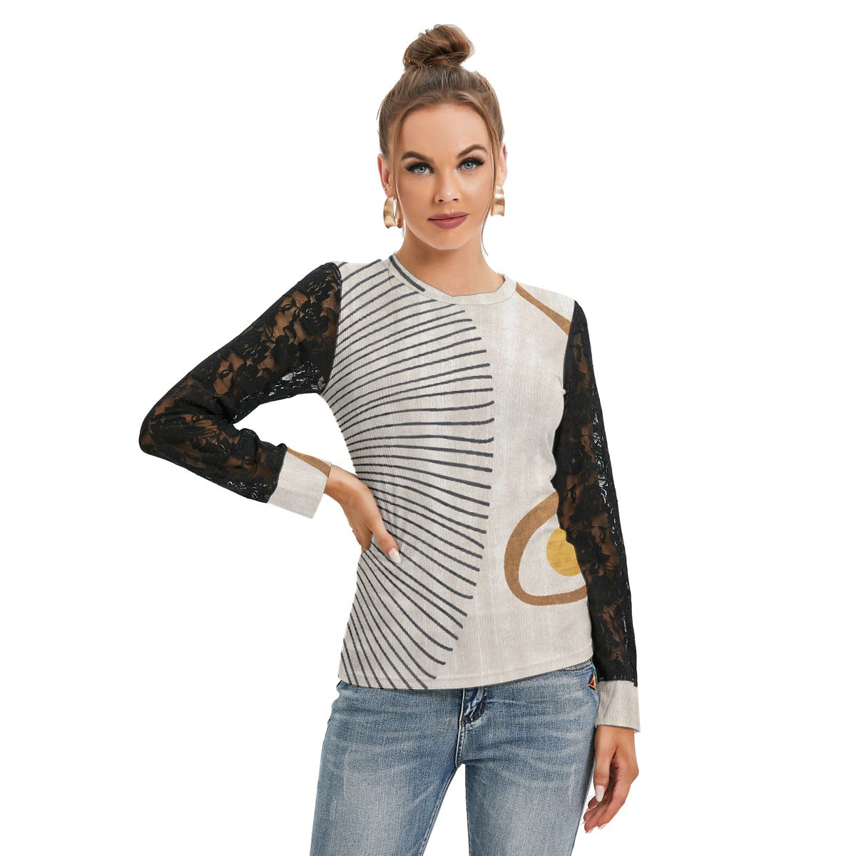 All-Over Print Women's T-shirt And Sleeve With Black Lace