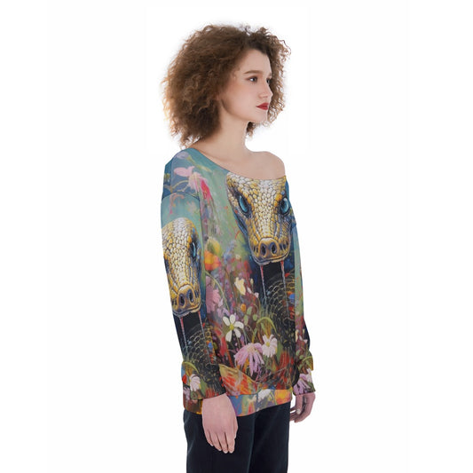 All-Over Print Oversized Women's Off-Shoulder Sweatshirt