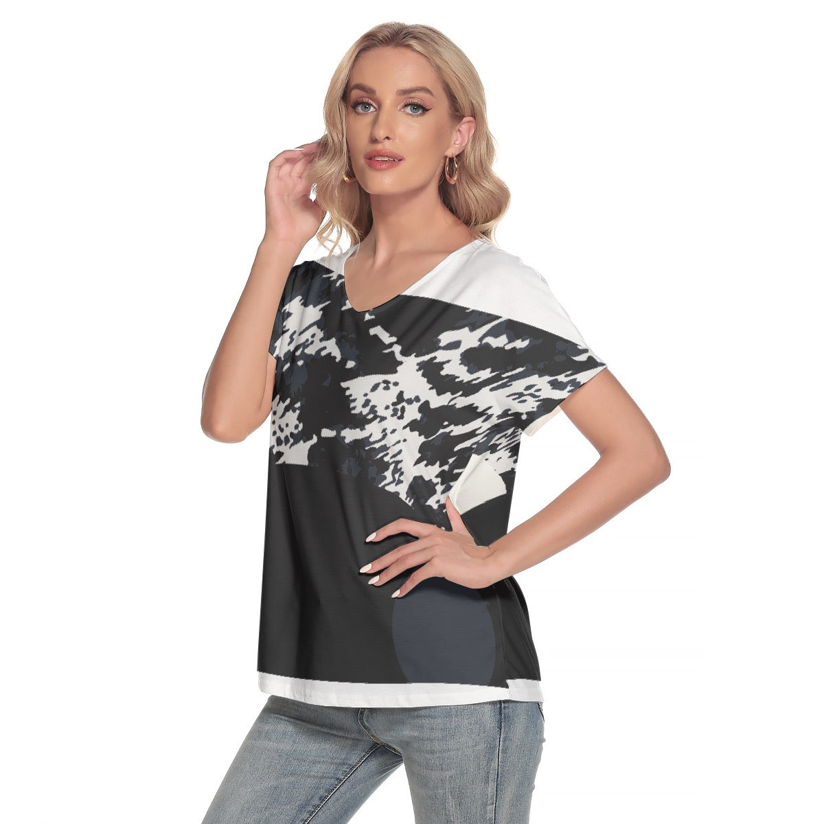 All-Over Print Women's Loose V-neck Short Sleeve T-shirt
