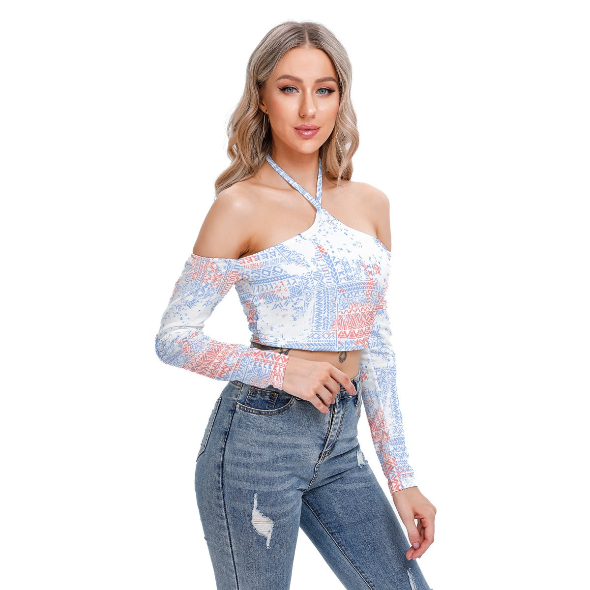 All-Over Print Women's Halter Lace-up Top