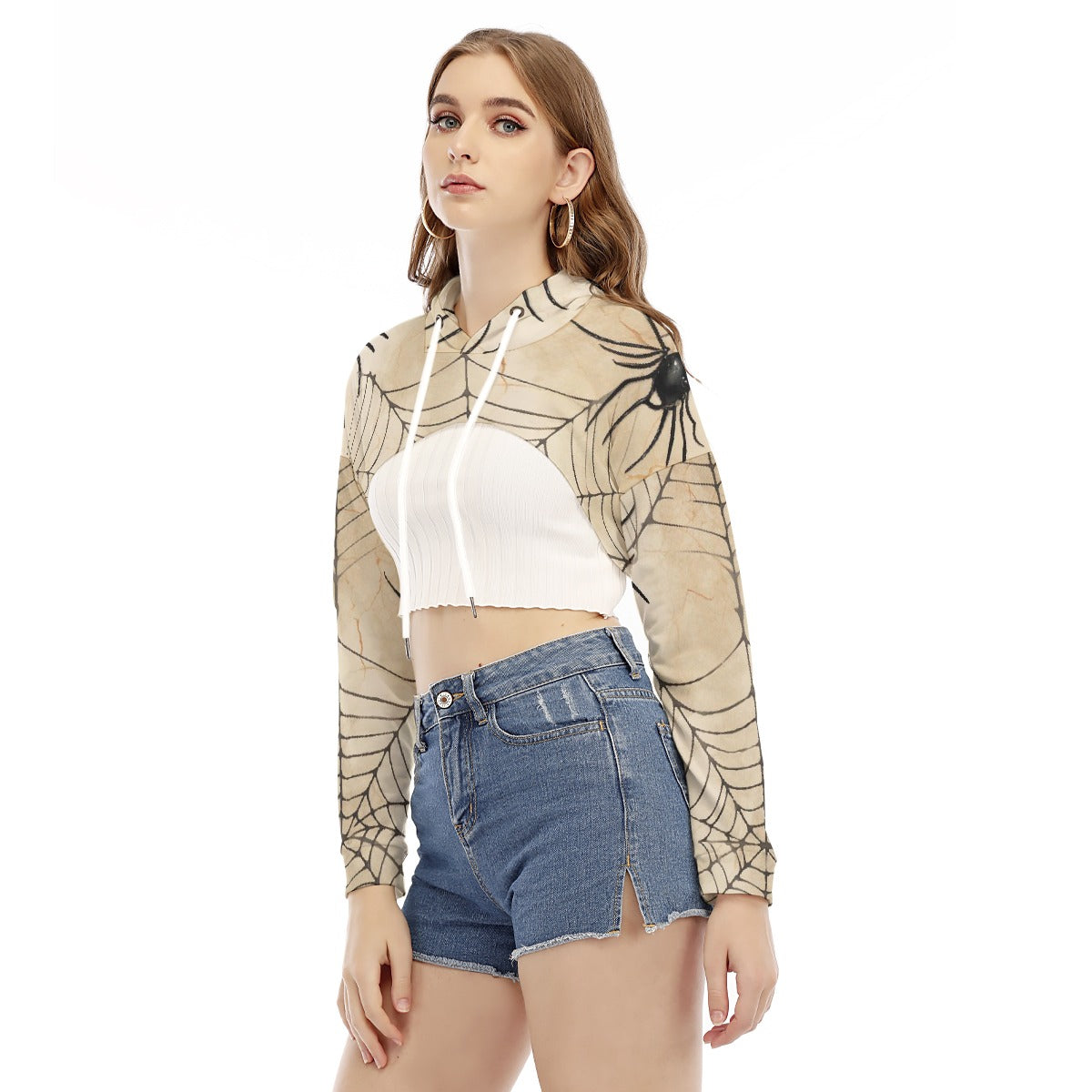 All-Over Print Women's Smock Short Hoodie With Long Sleeve