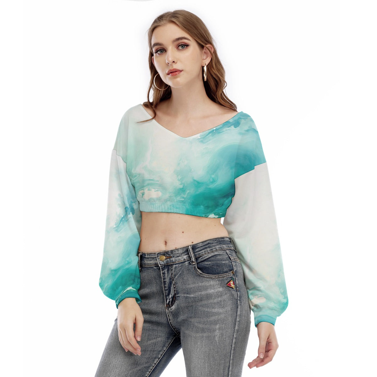 All-Over Print Women's V-neck Long Sleeve Cropped Sweatshirt