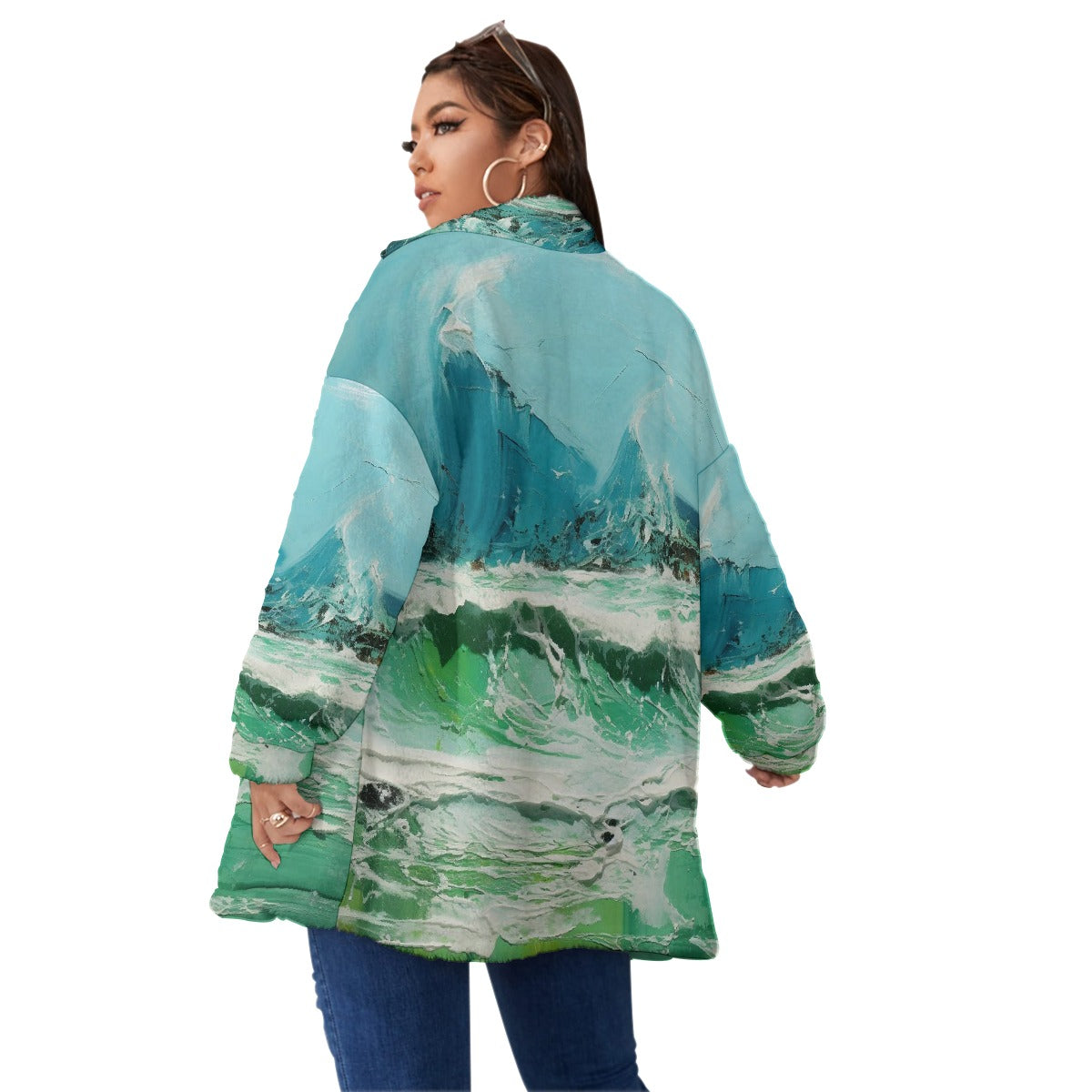 All-Over Print Unisex Borg Fleece Stand-up Collar Coat With Zipper Closure(Plus Size)